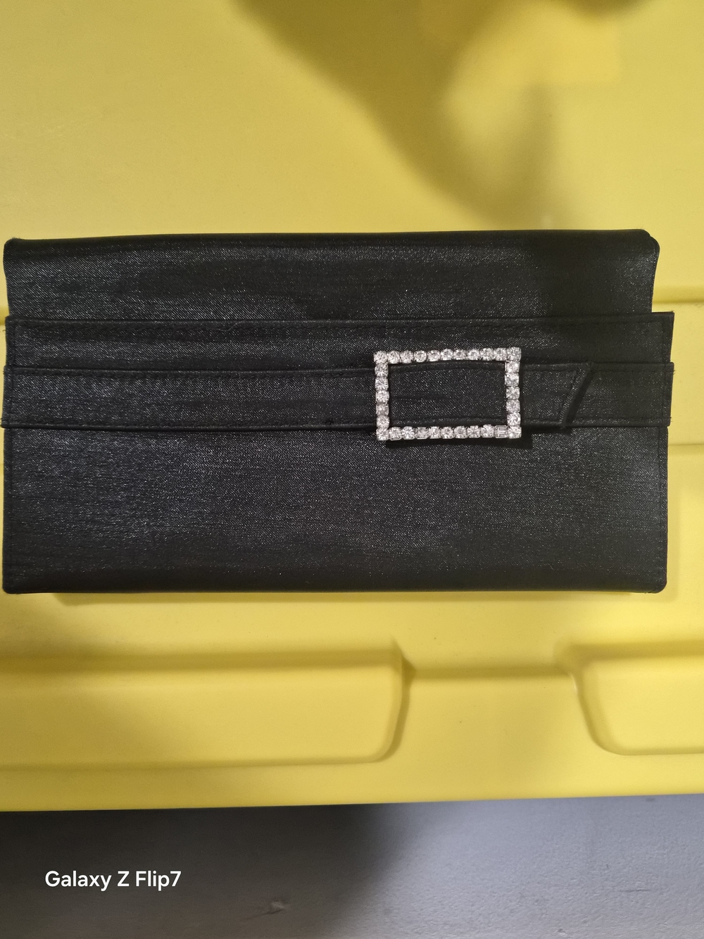 Black Evening Clutch with Rhinestone Buckle